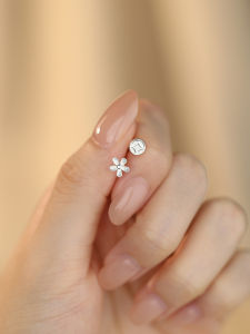 OUGUI | Silver 999 Money Flower Screw Ear Studs Miniature Ear Jewelry
