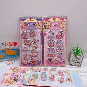 Set 10 Hình/ Tấm Sticker Hình Dán 3D Nước Kim Tuyến CAPYBARA Lấp Lánh Cute Decor Trang Trí Sổ Tay