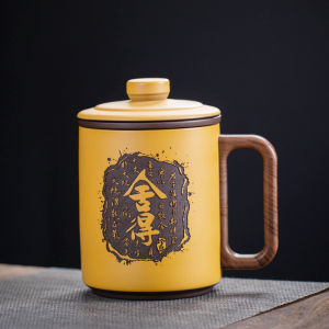 ถ้วยชงชาเซรามิกสีม่วงพร้อมฝาสำหรับผู้ชาย ถ้วยชงชาแบบแยกน้ำชาและชา ถ้วยชงชาสำหรับใช้ในออฟฟิศระดับไฮเอนด์