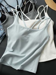Blue Padded Sleeveless Slimming U-Neck Tank Top