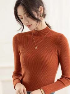Semi High Collar Plus Size Solid Slim Fit Sweater