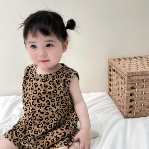 ชุดเดรสแขนสั้นผ้าฝ้ายสำหรับเด็กชายและเด็กหญิง ชุดนอนฤดูร้อน ชุดคลาน ชุดเด็ก ชุดคลุมศีรษะ ชุดเด็ก ชุดเด็ก