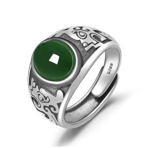 Vintage Green Jade Ring Men