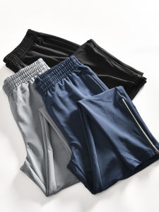 Mens Spring Summer Thin Quick Dry Breathable Elastic Waist Straight Leg Sport Casual Pants Zipper Pants Lightweight Comfortable