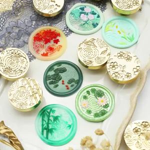 25MM Retro Hoa Sáp Cói Tem Kim Loại Đầu Dấu Cho Đám Cưới Lời Mời Tặng Bao Bì Thẻ Thêu Sò