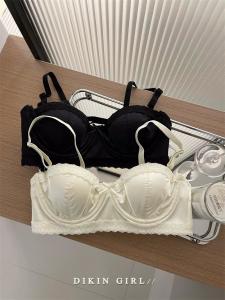 เสื้อชั้นในลูกไม้ขอบสีขาว ทรงไม่มีโครง ไร้รอยตะเข็บ ทรงแบน ป้องกันการหย่อนคล้อย สำหรับผู้หญิง ทรงเอวสูง ทรงครึ่งวงกลม