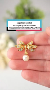 KERONGSANG TUDUNG Ribbon Saduran Emas 24K Permata Putih Mutiara Putih Zhulian