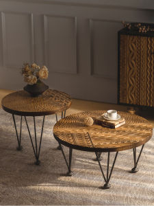 Rustic Vintage Coffee Table Small round Wooden Tea Table Creative Living Room Balcony Side Table American Style Solid Wood