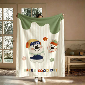Cute Dogs Good Day Green Flannel Blanket Perfect for Sofa Office Bed Travel Sleep Read Relax Camping Four Season Use