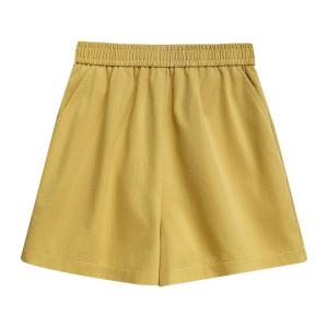 Yellow High Waisted Slimming Wide Loose Thin Shorts For Summer Tencel Cotton