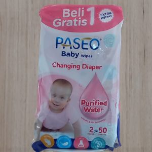 Paseo Baby Tisu Basah Ganti Popok Pink 50 Sheets - Beli 1 Gratis 1