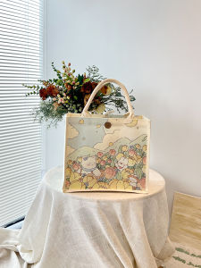 Large Capacity Tote Bag Commuter Lunch Box Bag Shopping Handbag Student Tutoring Book Bag Cartoon Print Polyester Material