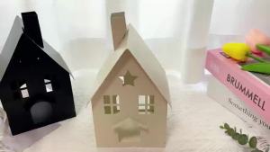 Nordic Country Farmhouse Tealight Candle Holder White Metal House Shaped Candle Lantern for Home Décor and Gift
