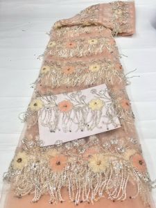 OLEVO | Fabric With Beads Luxury Crystal Bridal Wedding Glitter Nigerian Sequence Net 2023 High Quality Beaded African Tulle Lace AT2901