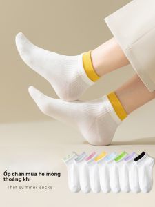 JINGCHI | Tất ngắn cotton thoáng khí chống mùi mùa hè cho nữ Tất ngắn phong cách ngọt ngào chống mùi kháng khuẩn tất cotton mỏng