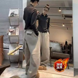 กางเกงลำลองผู้หญิงทรงหลวมเอวยางยืดทรงหลวมฤดูใบไม้ร่วง/ฤดูหนาว กางเกงขายาวทรงหลวมเอวสูงทรงหลวมทรงหลวม