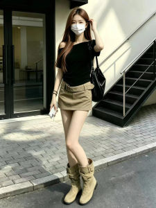 SENWA | Stylish Attractive Summer New Black Short Sleeve T-Shirt & Skirt Suit