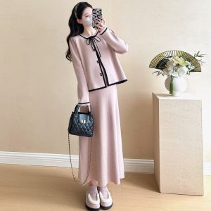 Pregnant Women Set Slimming Tied Knitwear Long Sleeve Jacket & Tank Dress