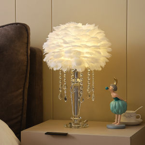 Table Lamp Crystal Feather Accessible Luxury Cream Style Bedroom Bedside Lamp Decoration Wedding Room Cozy and Romantic Fancy Ambience Light