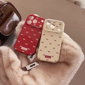 Potdemiel | Korean Full Screen Bowknot Pattern Phone Case For iPhone 17 16 15 14 13 12 Pro Max Candy Colors Shockproof Protective Soft Cover
