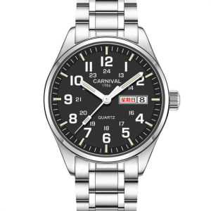 Luminous Mechanical Mens Quartz Watch Large Dial Dual Calendar Waterproof Dads Watch round Shape Steel Band Sport Style