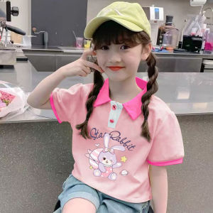 Summer Girls Polo Shirt Short Sleeve Pure Cotton Half Sleeve Turn-down Collar Childrens T-shirt Cute Top for Middle And Large Children