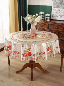 Waterproof Oil-resistant Heat-resistant round Tablecloth PVC Plastic Restaurant Dining Table Cover No-wash Home Use Pad