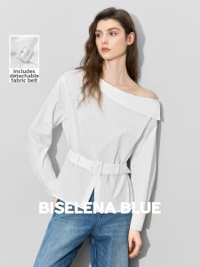 BEIQIANI | Slouchy Off Shoulder Turn-Down Collar Slimming Top