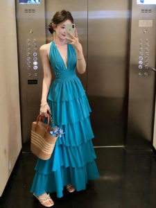 CHANGTONG | Elegant V-Neck Halter Dress
