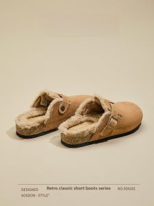 Fleece Lined Womens Birkenstock Sandals Autumn Winter Thick Heel Fur Trimmed Snow Cotton Slippers Maternity Slip on Clogs