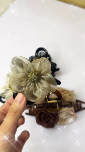 [KT017] Kẹp tóc hoa lưới cao cấp – Đính kim tuyến lấp lánh