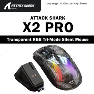 ATTACK SHARK | ATTACK SHARK X2 Pro Wireless Gaming Mouse Noiseless RGB Transparent Tri-Mode Bluetooth 2.4G USB-C Charging Dock Battery Display