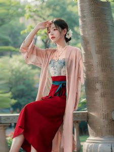Chinese Style National Trend Improved Hanfu Strap Dress Two-Piece Set Large Size Women Daily Wear Polyester Fiber A-Line Skirt