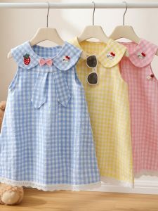 Girl Sleeveless Sweet Plaid Dress