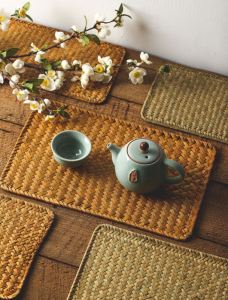 Natural Handmade Woven Seagrass Placemat Coaster Table Mat Rattan Place mat Hand Made Hand-Woven Rectangular Dining 桌垫 Alas Meja