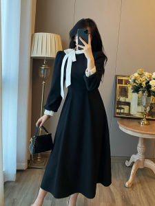 French Style Little Fragrance Wind Dress Womens Autumn Winter High End Hepburn Style Black Elegant Slimming Inner Wear Dress Long Skirt
