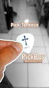 Pickboy White Heavy Metal Christian Cross Celltex 0.75mm Pick Gitar