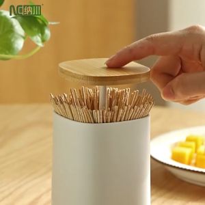 NACHUAN automatic press type toothpick box multi-purpose divided cell cotton swab floss storage box Toothpick jar toothstick cartridge hidden press storage box