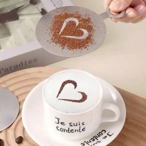 4PCS Coffee Latte Art Stencils Set Food-Grade Stainless Steel Easy Clean Reusable for Cappuccino Tiramisu Cake Coffee Bar Baking