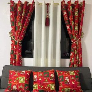 New design 3in1 ring curtain Christmas feliz cretona cotton fabric window