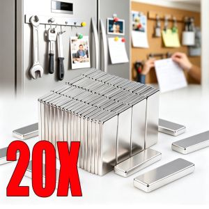 20pcs Adhesive Backed Rectangular Neodymium Magnet / N25 Strong Magnetic Bar / Multipurpose Strip for Fridge Whiteboard / Tool Storage & Office DIY Projects