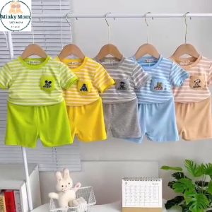 Bộ Quần Áo Trẻ Em NATUCO Vải Thun Lạnh Dệt Sọc Thêu Động Vật Túi Ngực Cho Bé 0-8 Tuổi Mặc Đi Chơi Mặc Nhà Mặc Đi Học TN-TR25