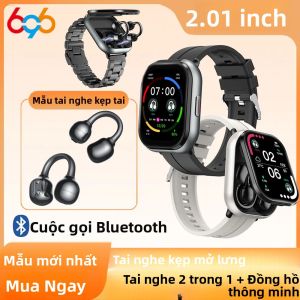 Đồng Hồ Thông Minh Nghe Nhạc Tai Nghe Bluetooth 5.3 TWS 2 Trong 1 Máy Theo Dõi Sức Khỏe Đo Nhịp Tim Nhắc Cuộc Gọi BT Màn Hình 2.01 Inch Dành Cho Nam & Nữ