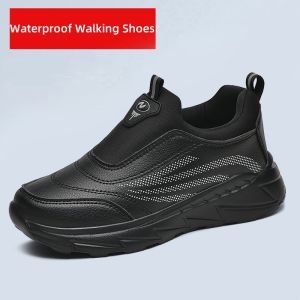 YCAMEL Loose men PU leather shoes For Men And Women waterproof non slip lightweight wide toe Slip on Elderly Walking Shoes Big Size 45 46 47