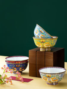 Jingdezhen Porcelain Bowl Chinese Style Deer Enameled Porcelain Soup Bowl High End Gift Bowl Household Dining Utensils