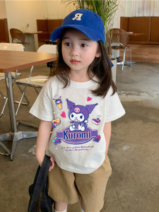 Girls Short Sleeve Cotton T-Shirt Cartoon Print Casual Summer Fashion Kids Top Pure Cotton round Neck Sweatshirt for Children