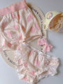 Underwear Set Female Male Pink Cartoon Print mid Waist Polyester Fiber Youth Couples Briefs Flat Angle Pants. 
