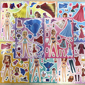 Barbie Doll Bikini Sticker Puzzle Beauty Dress-Up Game for Children Kindergarten Girls Cartoon Puzzle Stickers Decoration