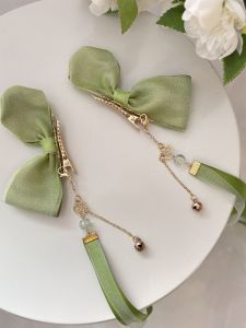 Phụ Kiện Tóc Trẻ Em Phong Cách Cổ Điển Mới Màu Xanh Lá Cây Tươi Mới Có Thắt Lưng Bướm Chụp Ảnh Phụ Kiện Tóc Cho Bé Gái