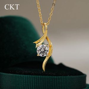 codCKT Vvs D Color Irregular Twisted Thread Pendant 1ct Diamond Moissanite Necklace Womens 14K Gold Wedding Fine Jewelry